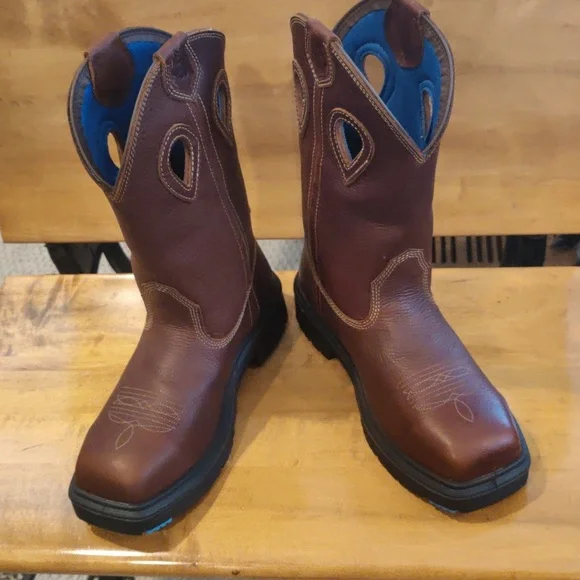 Steel Blue Heeler men's 8.5 cowboy style steel toed work boots 813945 brown - Picture 2 of 15